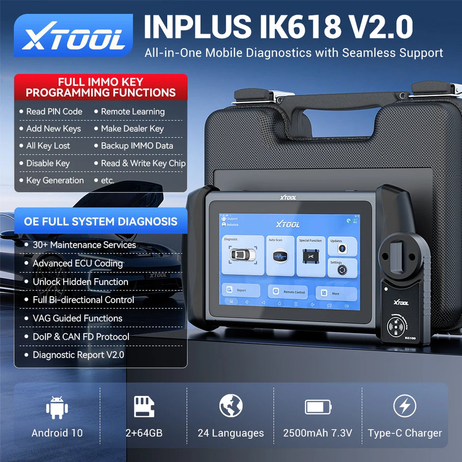 XTOOL IK618 diagnostický nástroj pro automobily s KC100, programátor klíčů imobilizéru