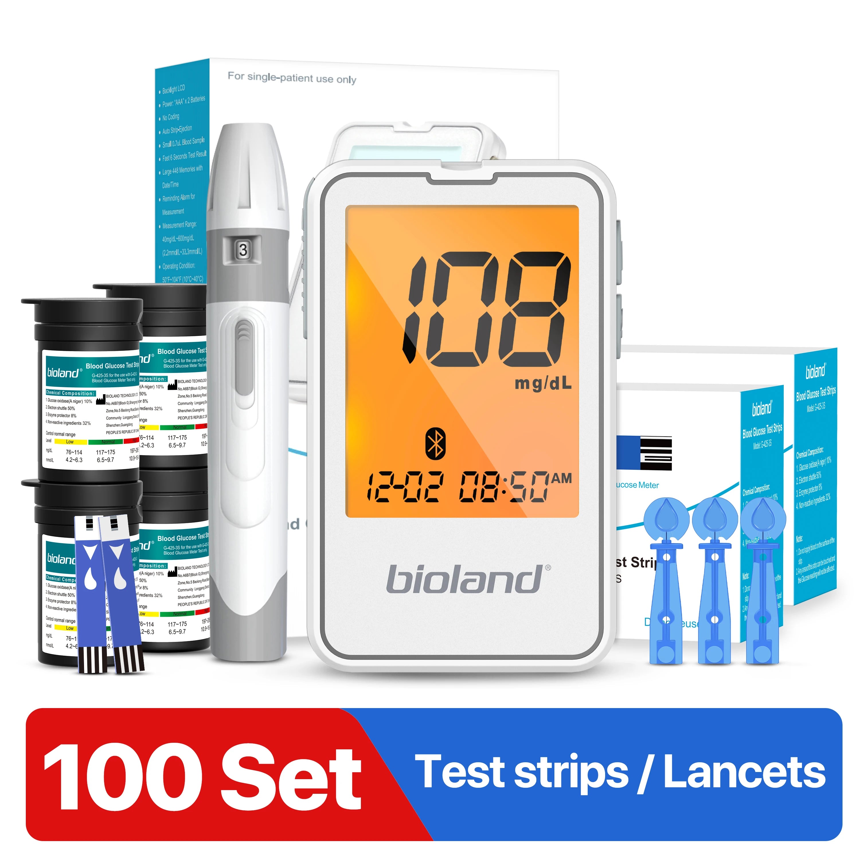 G-427B Glucometer &ndash; Bluetooth Portable Blood Sugar Monitor G-427B-100suit / CHINA