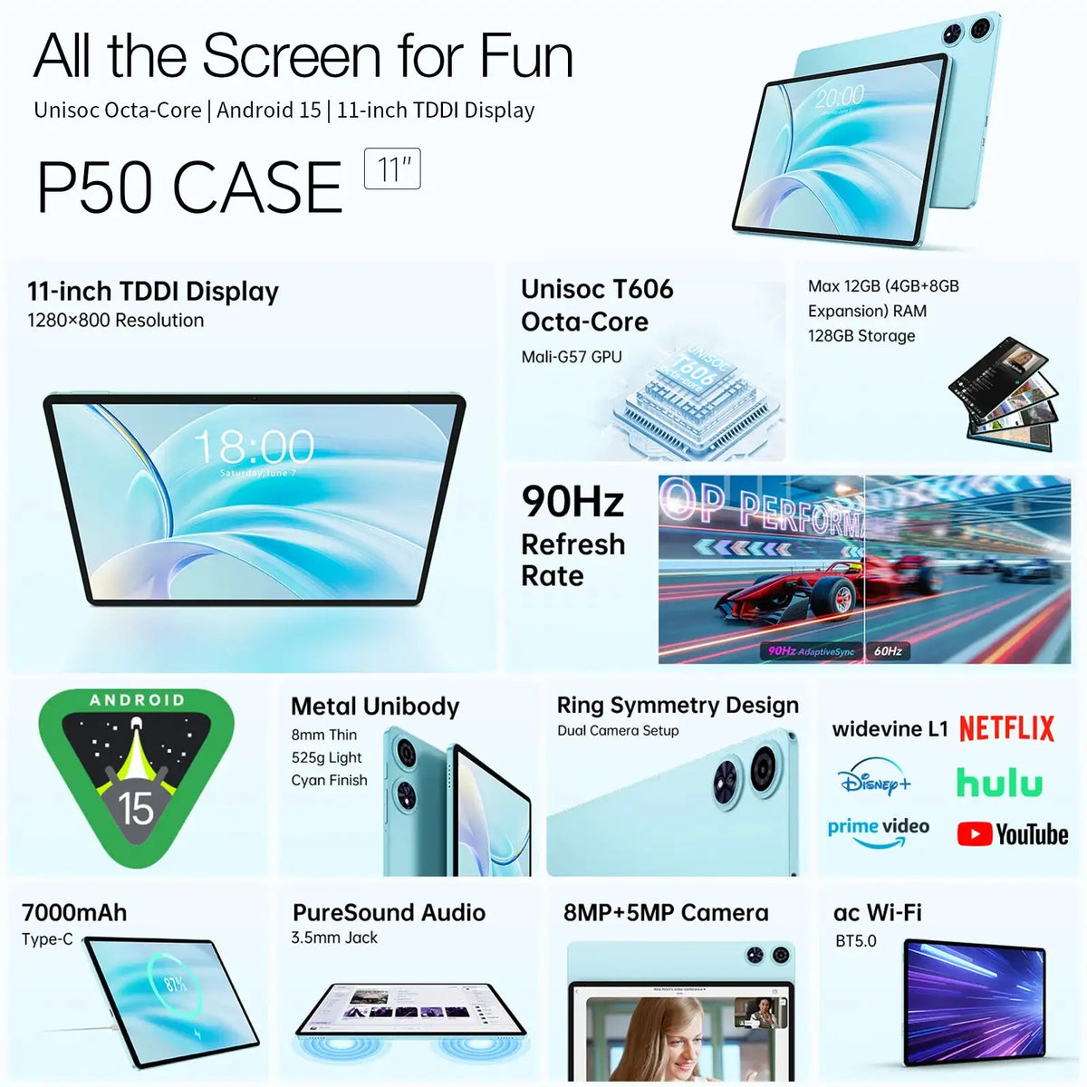 Teclast P50 Case Android 15 Tablet 11