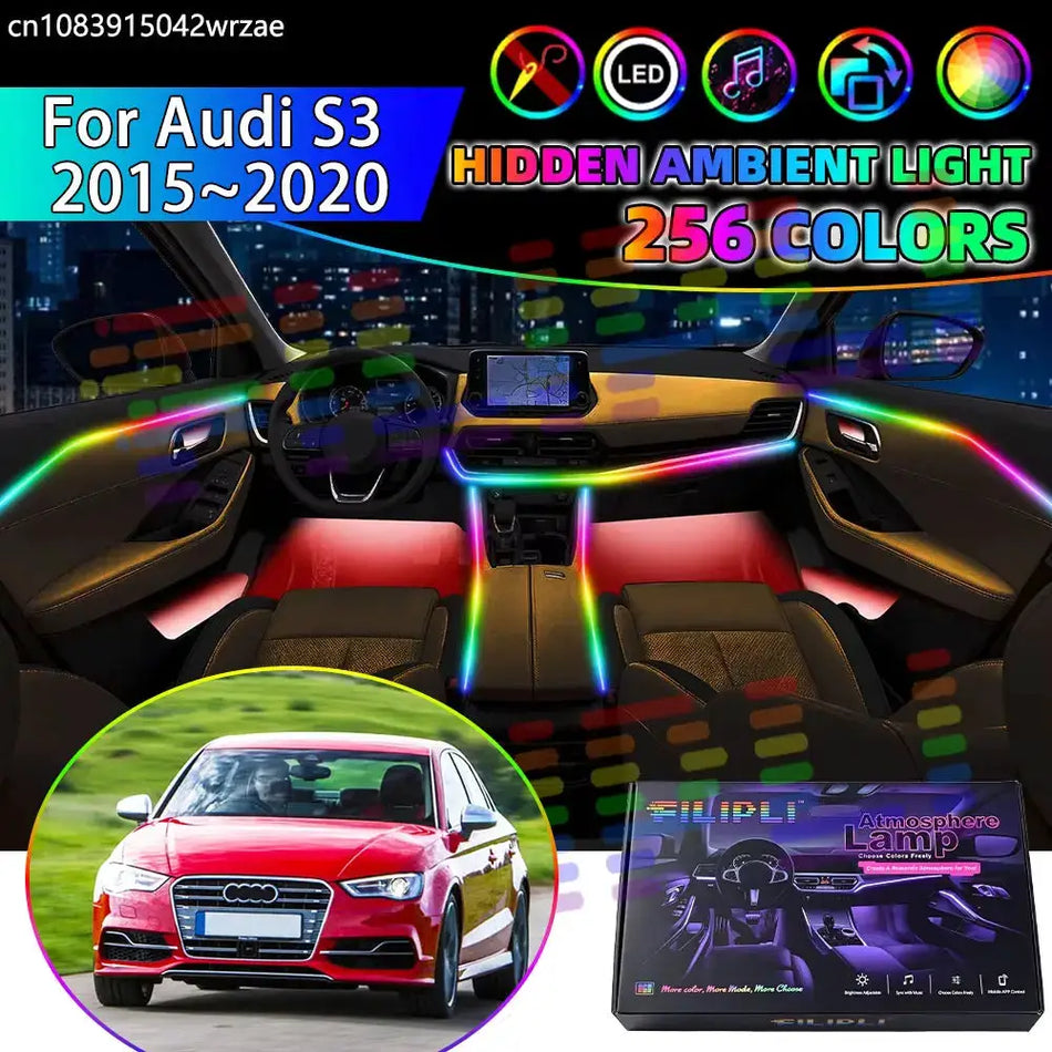 For Audi S3 2015~2020 8V MK3 3th RGB Car Interior Ambient Lights Strips Breathing Lighting Kit App Control LED strips Auto Parts by InterCyprus Trading Ltd