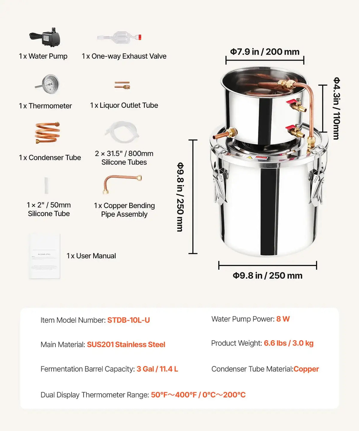 3 To 8 Gallons Stainless Distiller Copper Coil 3 gallon / spain