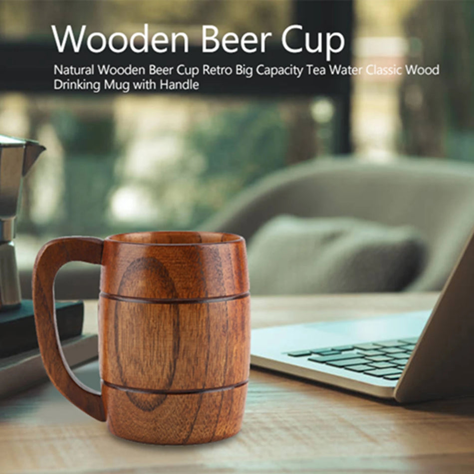 Natural Wooden Beer Cup Retro Big Capacity Mug - With Handle Default Title