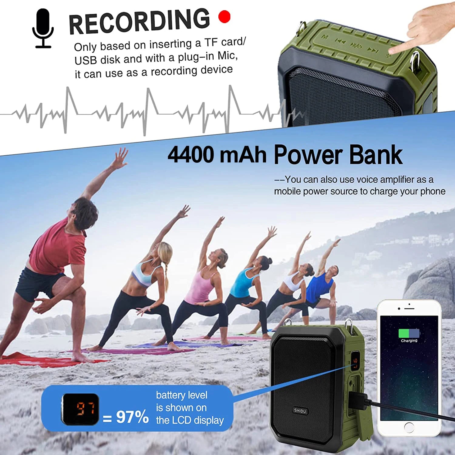 SHIDU M800 - 18W Portable Bluetooth Voice Amplifier