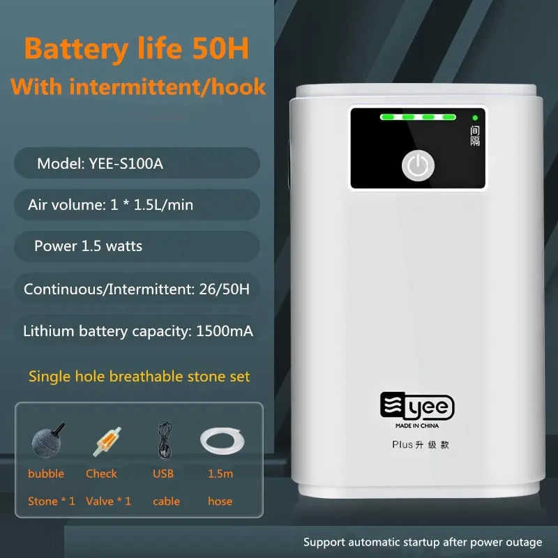 Fish Tank Oxygen Pump &ndash; 6000mAh 185H Silent Portable YE-S100A