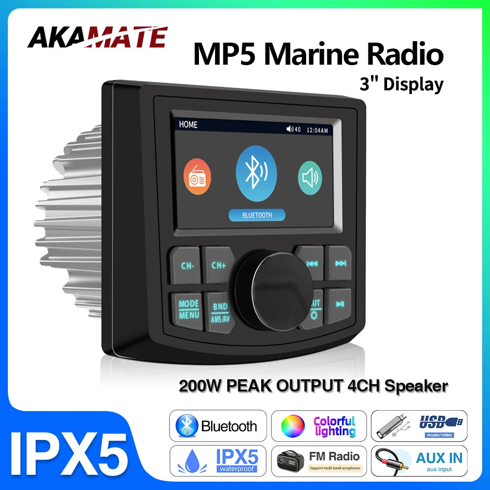 Marine Radio MP5 Boat Stereo &ndash; Waterproof Bluetooth 3Inch Default Title