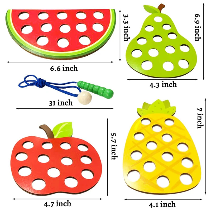 Educational Wooden Lacing Fruit Toy Set - Threading Activity Puzzle for Toddlers' Fine Motor Skills