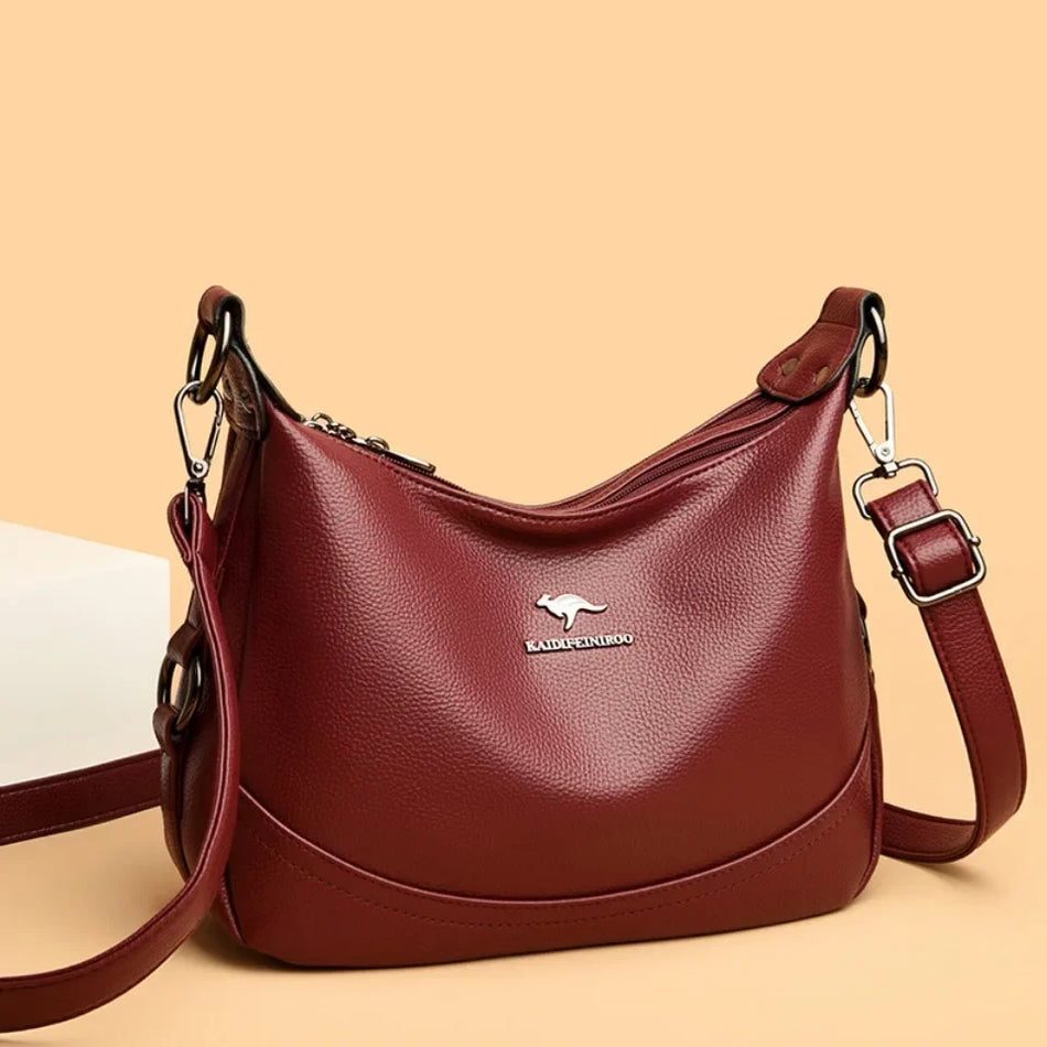 Borsa a spalla da donna in pelle morbida con borsa a tracolla, borsa tote tinta unita per lavoro e viaggio