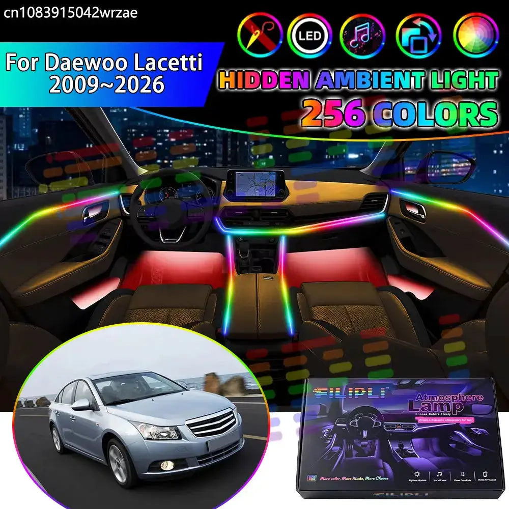 For Daewoo Lacetti 2009~2026 MK2 J300 2010 RGB Car Interior Ambient Lights Strips Breathing Lighting Kit App Control LED strips by InterCyprus Trading Ltd