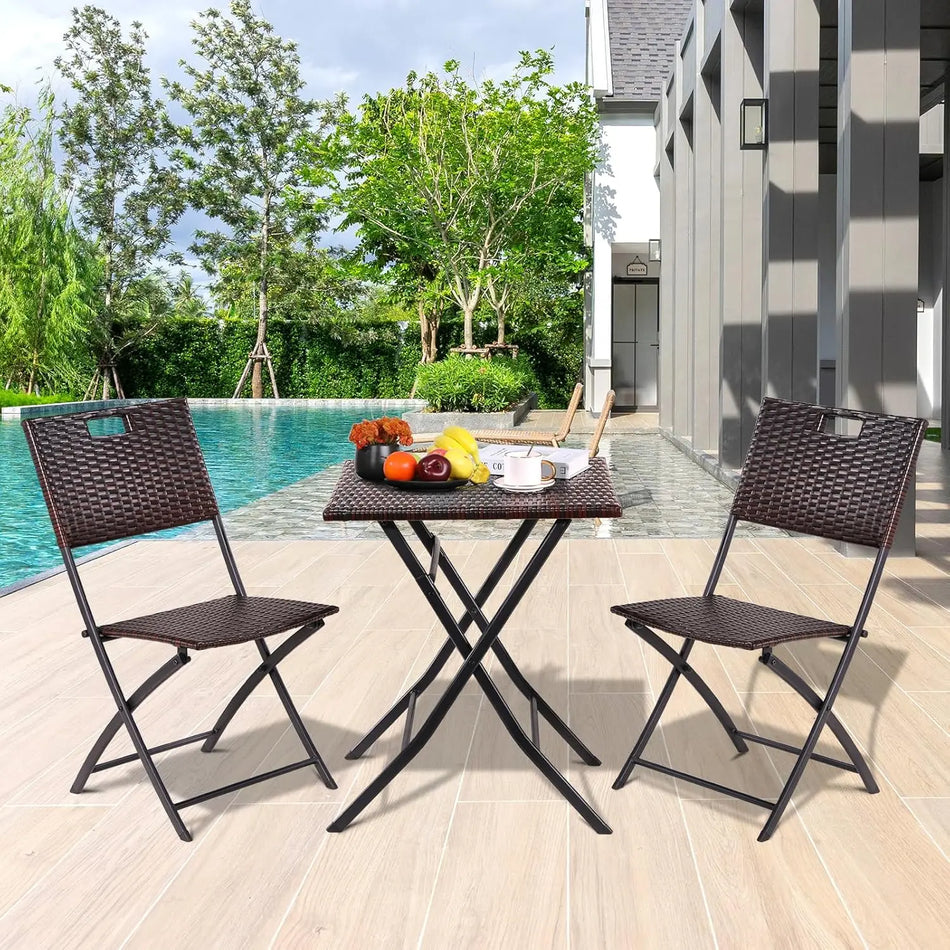 Outdoor Folding Table And Two Chairs Rattan Balcony Set
