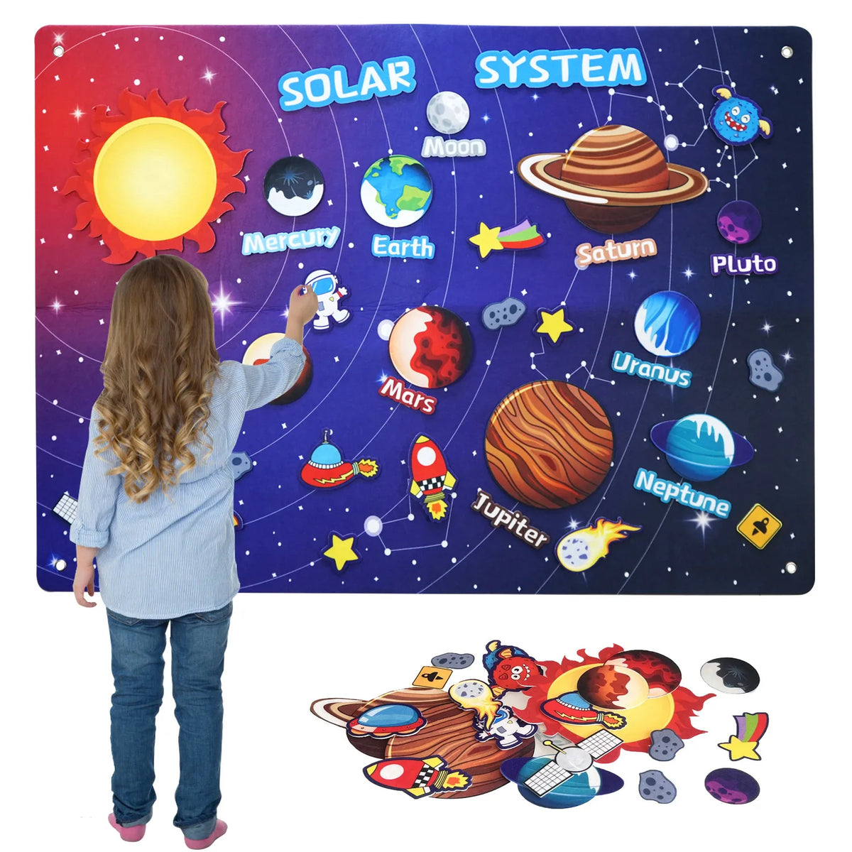 41PCS Space Felt Story Board Set &ndash; Hangable Solar System Kit Multicolor