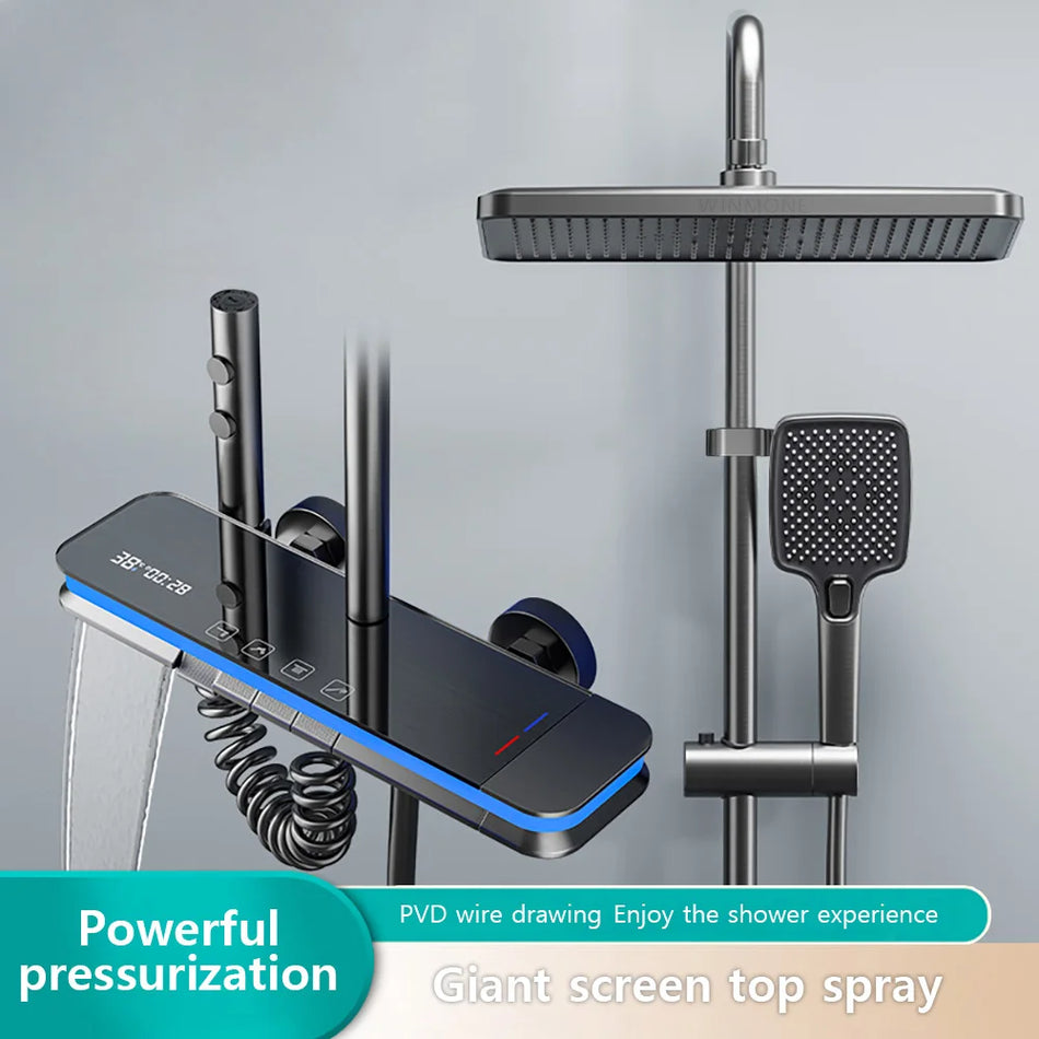 Mattgrå vattenfall duschsystem – Smart digital display