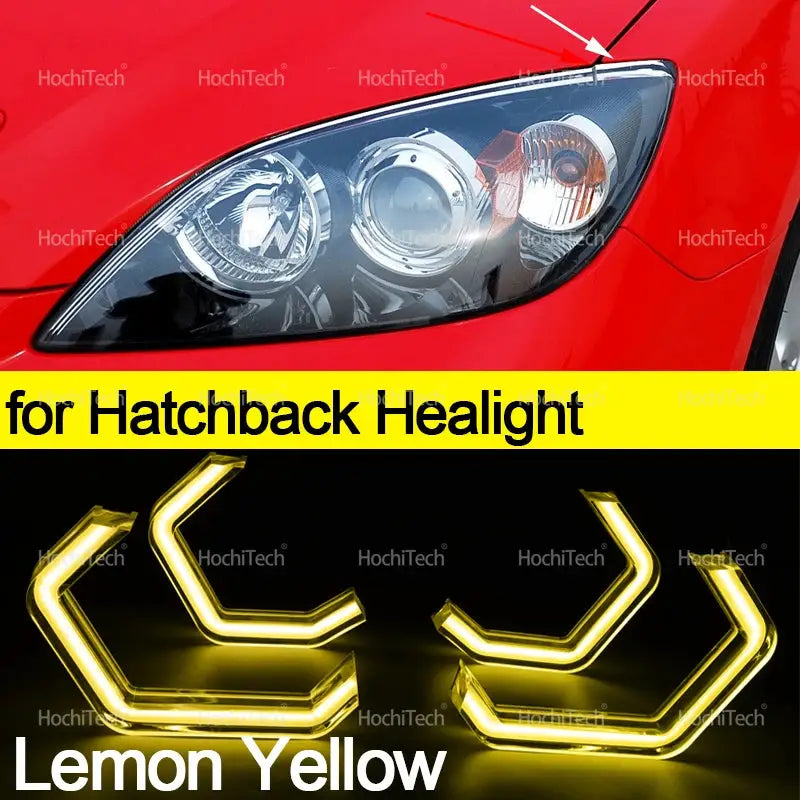 For Mazda 3 Mazda3 Axela BK Sedan 2003-2008Retrofit DTM M4 Style Lemon Yellow White Headlamp CSL Style Day Light Angel Eyes Kit by InterCyprus Trading Ltd