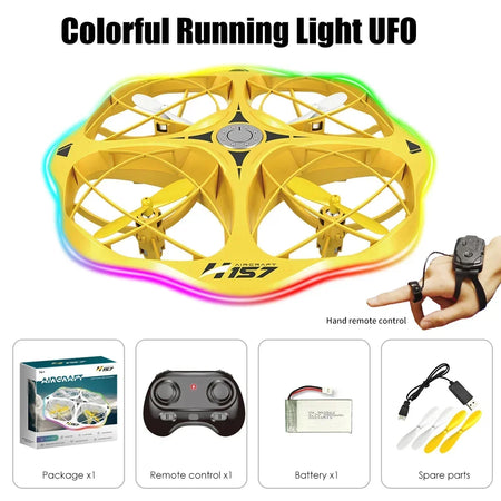 Mini RC UFO Drone With LED Light &ndash; Gesture Sensing Yellow dual 1B