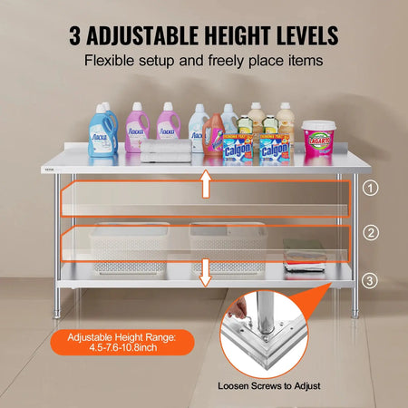 Heavy Duty 24x72x36 Stainless Steel Food Prep Table