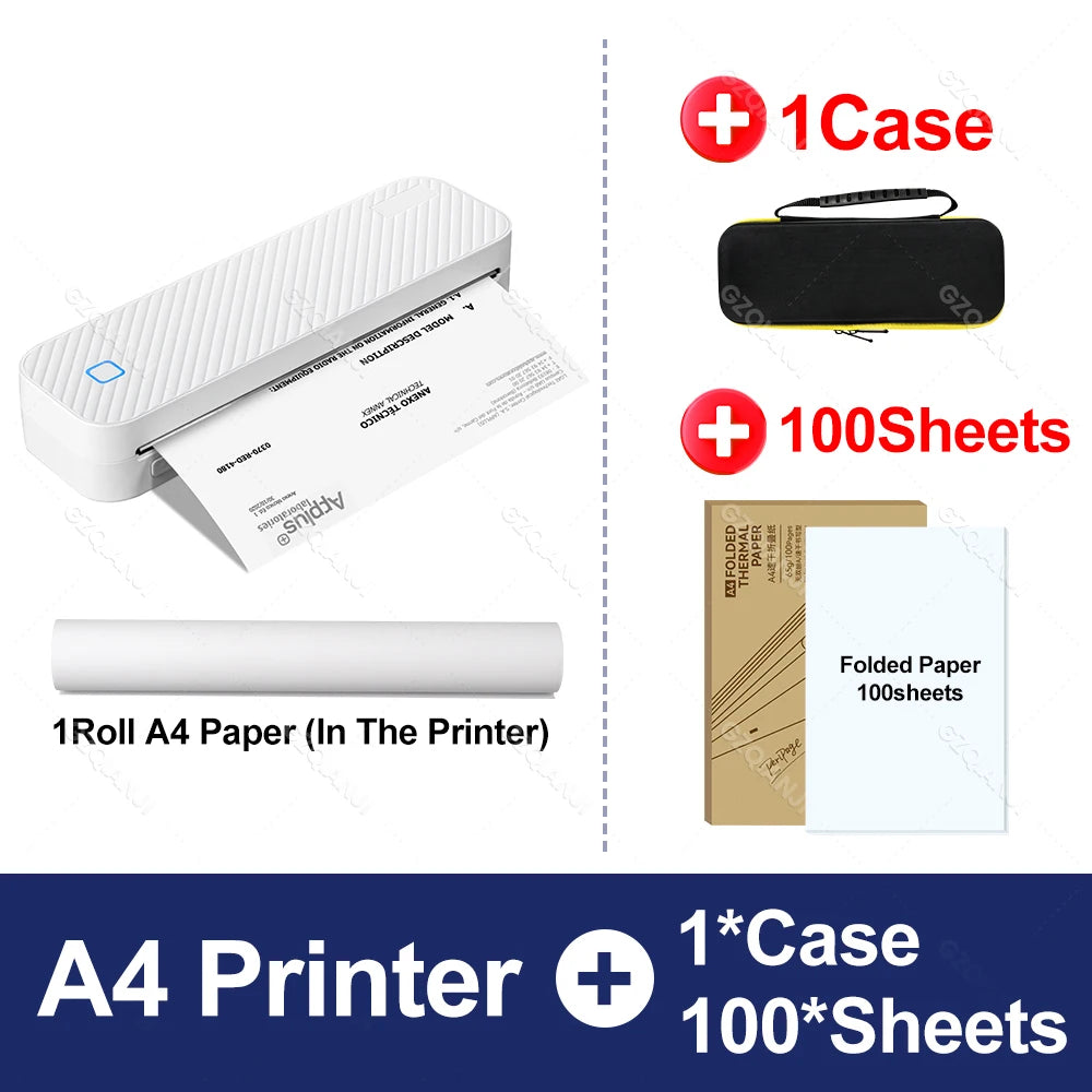 Inkless Portable A4 Thermal Printer &ndash; Bluetooth Printing add 1case 100sheets