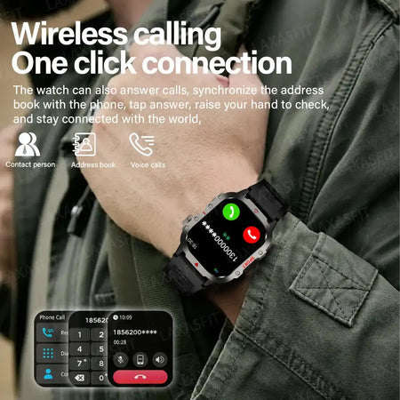 LAXASFIT Smartwatch Bluetooth Talk 2In HR LED Flashlight