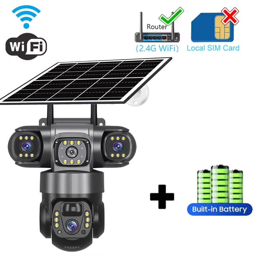 V380 PRO 3 Lens WiFi Solar Camera &ndash; HD Night Vision WIFI Cam No Card