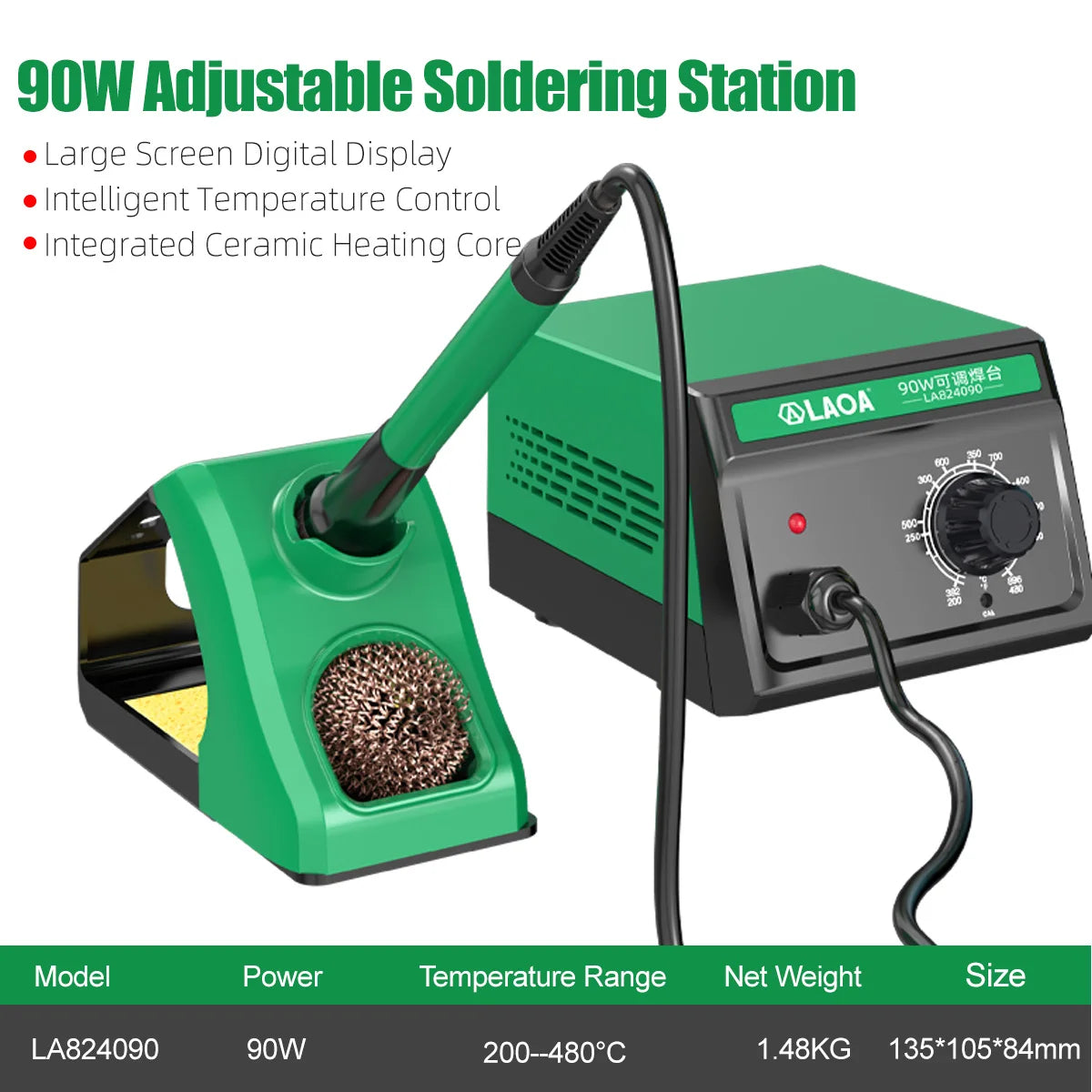 LAOA Repair Soldering Station 90W &ndash; Adjustable Temp LED LA824090
