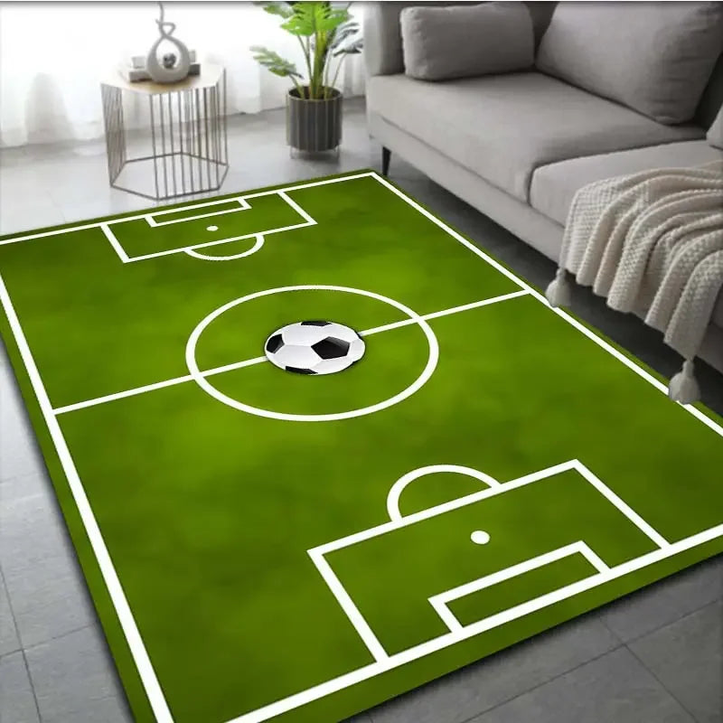 Football Field Theme Area Rug for Living Room, Large Nonslip 100% Polyester Play Mat for Kids