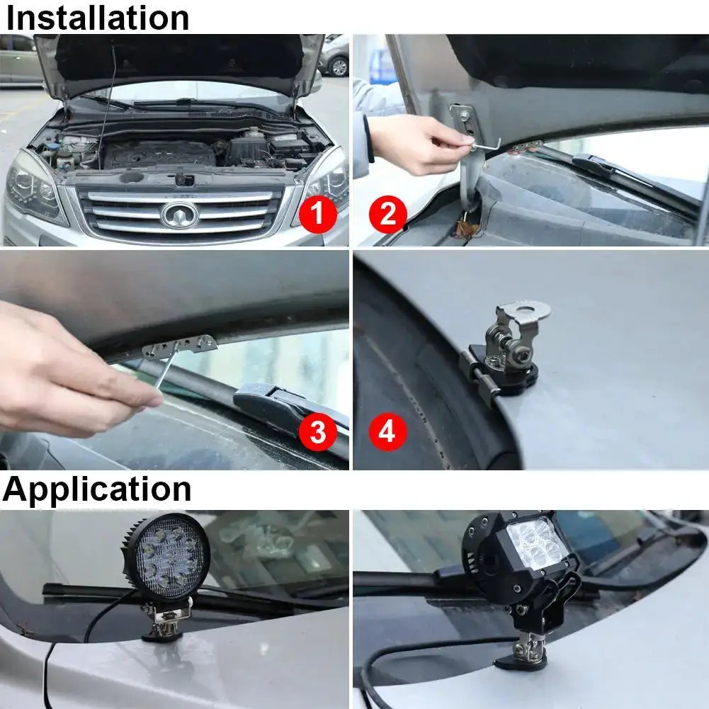 2pcs Stainless Steel Universal Car Auto A-Pillar Hood LED Work Light Bracket Holder Clamp Engine Cover Lamp Bar Mounting Clamp by InterCyprus Trading Ltd