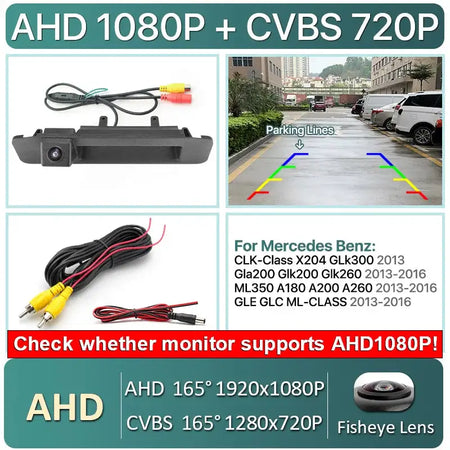 AHD 1080P Dynamic Trajectory Car Rear View Trunk Handle Camera For Mercedes Benz CLK-X204 GLK GLA GLC GLE ML 2013-2016 by InterCyprus Trading Ltd