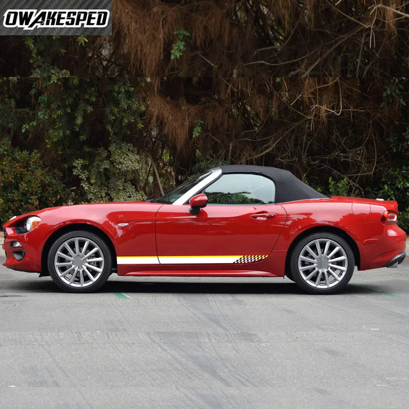 Fiat 124 Spider Car Door Side Skirt Stickers - 2pcs Racing Sport Vinyl Decals &amp; Auto Body DIY Accessories - Glossy Black, Matte Black, Silver, White, Gold