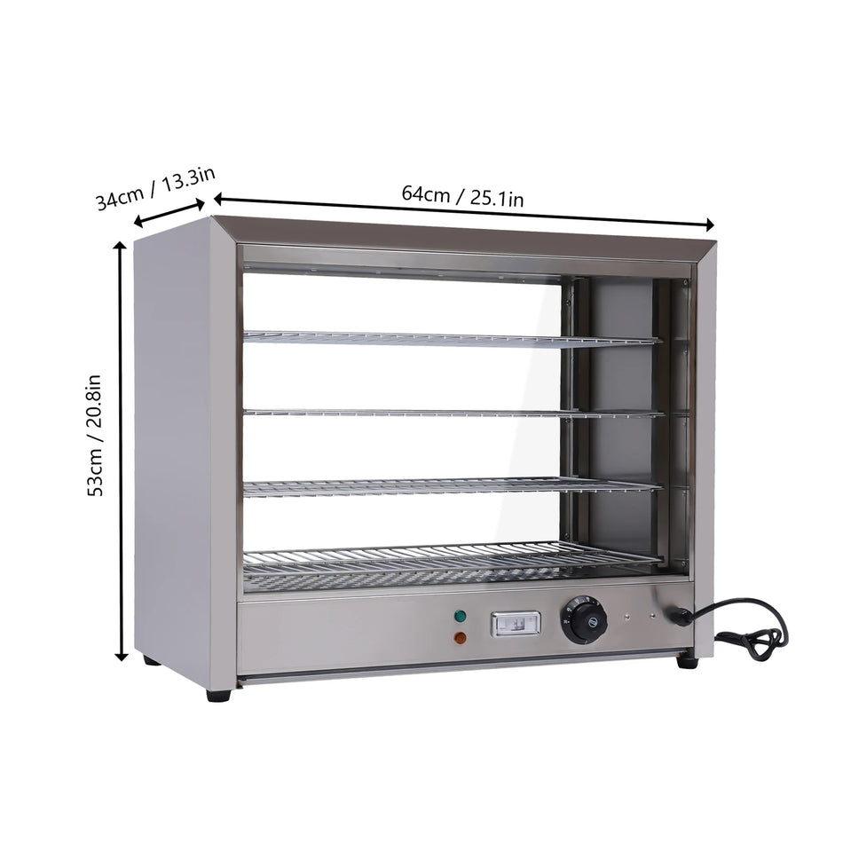 Armario Calentador de Comida de 4 Niveles con Estantes Ajustables, Acero Inoxidable