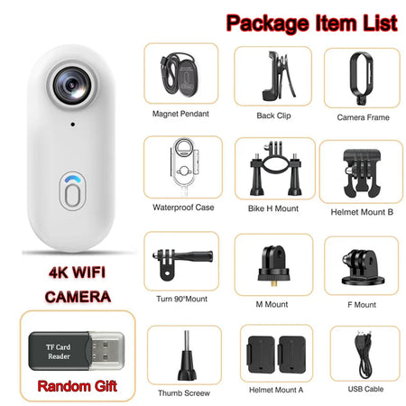 4K Mini Body Camera &ndash; WiFi Enabled Action Cam For Sports UHD Pro 4K (White) / With 64G TF Card