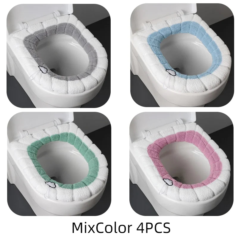 2856C Thickened Plush O-Type Warm Toilet Cushion &ndash; Cozy MixColor 4PCS
