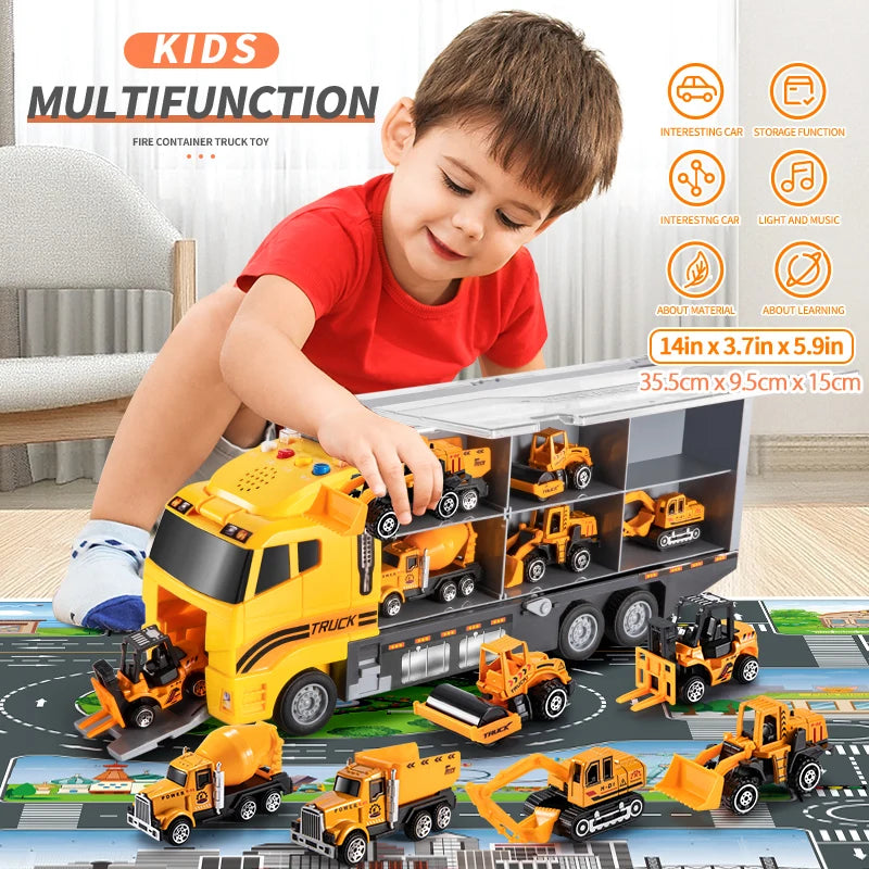 Alloy Car Model Transporter Set &ndash; Includes 6 Mini Engineering Vehicles