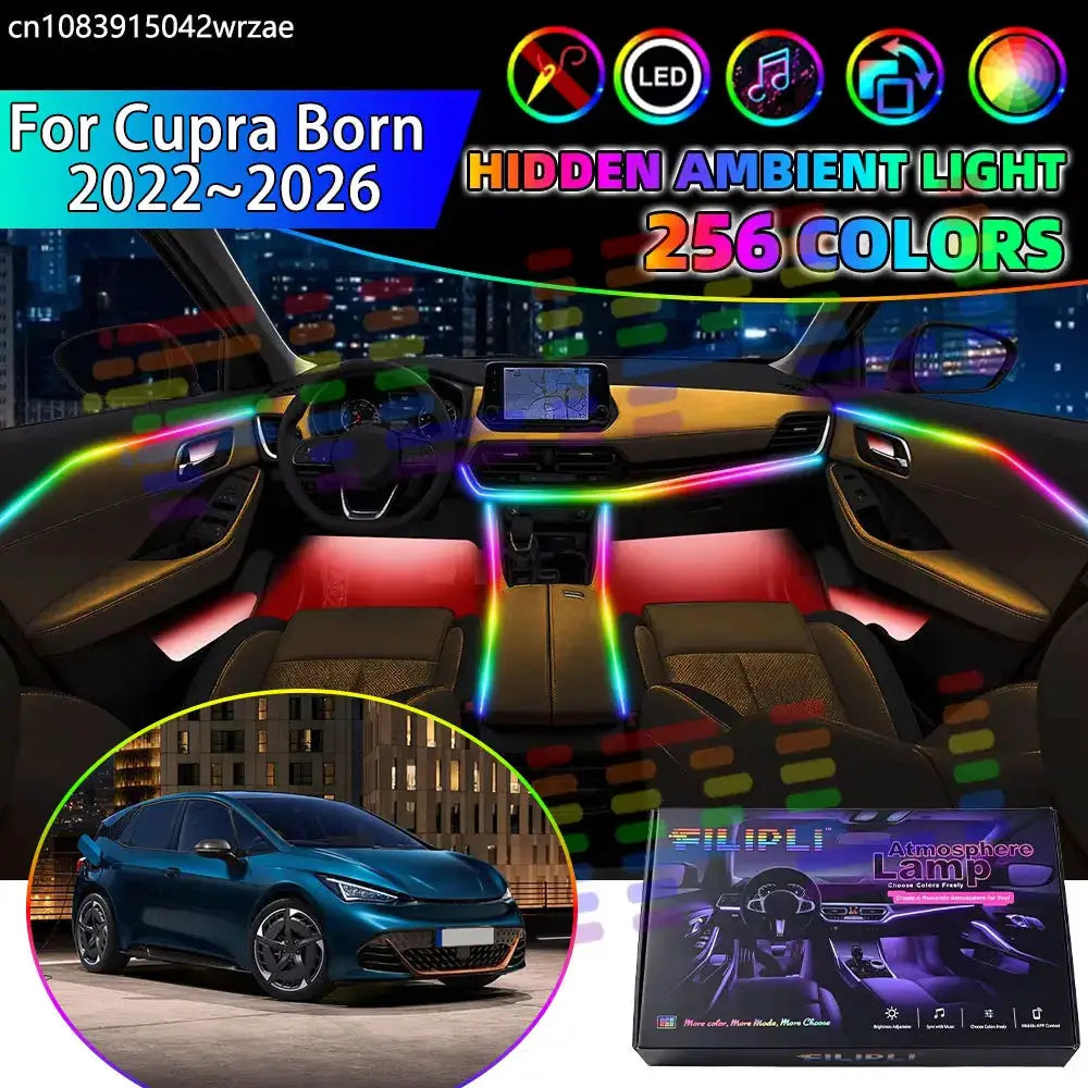 For Cupra Born 2022~2026 2023 2024 2025 RGB Car Interior Ambient Lights Strips Breathing Lighting Kit App Control LED strips by InterCyprus Trading Ltd