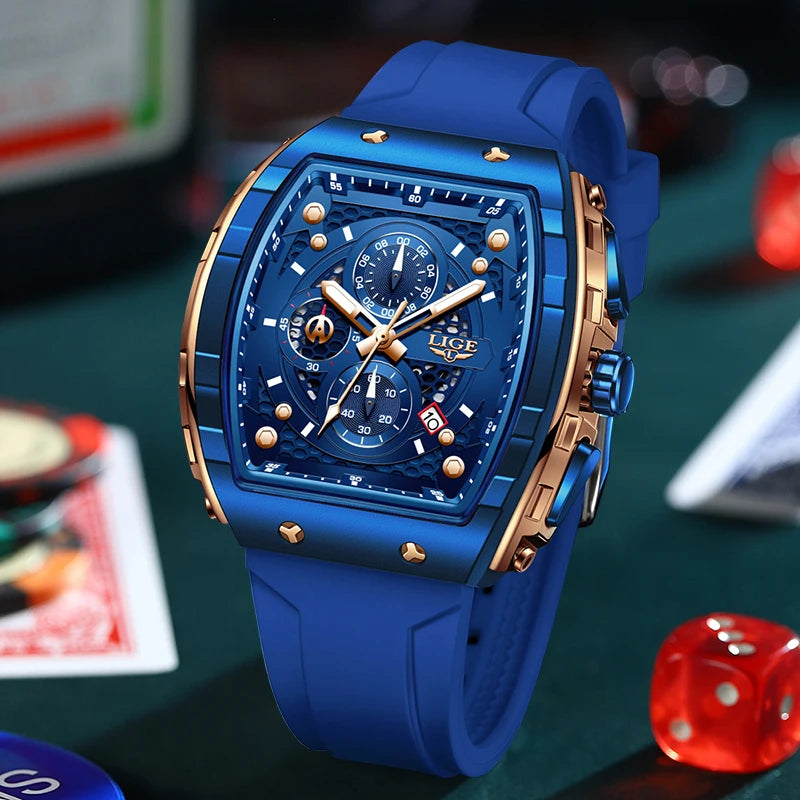 LIGE Luxury Square Casual Quartz Watch - 50M Waterproof Chronograph