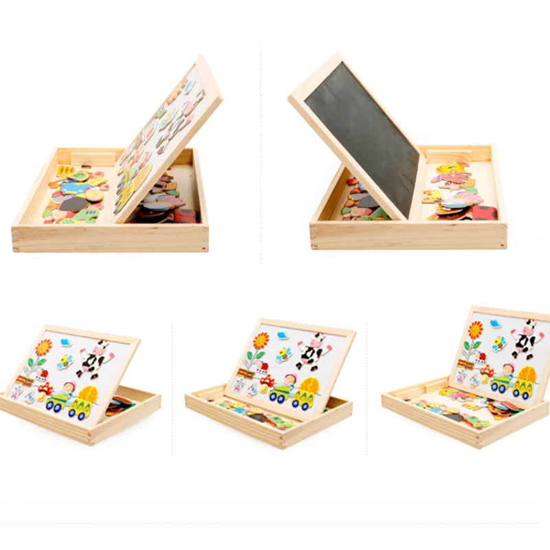 Kids Wooden Animal Puzzle &amp; Magnetic Drawing Board &ndash; Educational Toy for Creative Learning