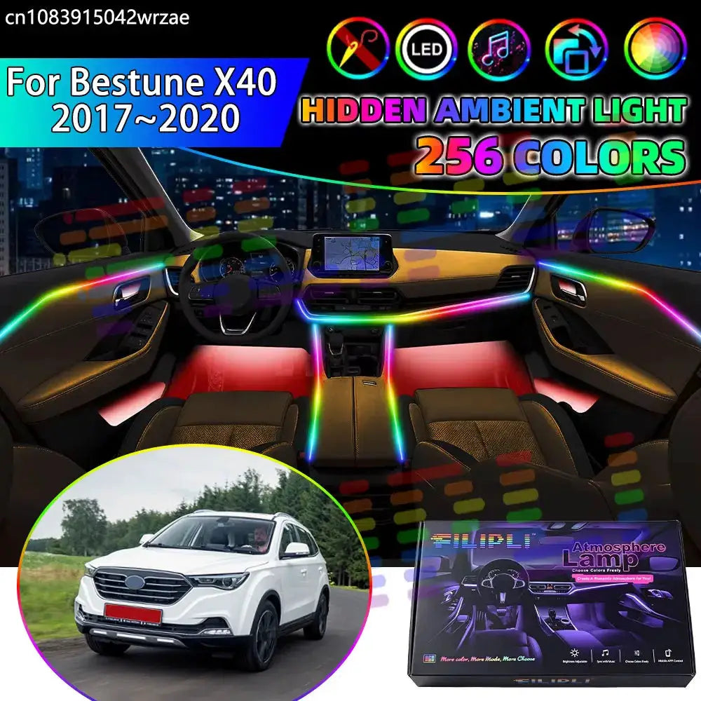 For Bestune X40 2017 2018 2019 2020 RGB Car Interior Ambient Lights Strips Breathing Lighting Kit App Control LED strips Auto by InterCyprus Trading Ltd