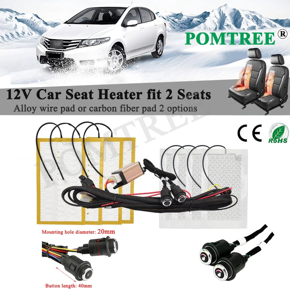 Universal 12V Car Seat Heater Kit for Two Seats with Alloy Wire Heating Pad