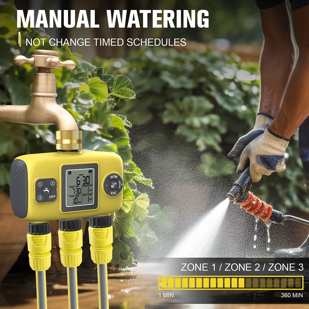 1/3 Zone Automatic Irrigation Water Timer &ndash; Smart Schedule