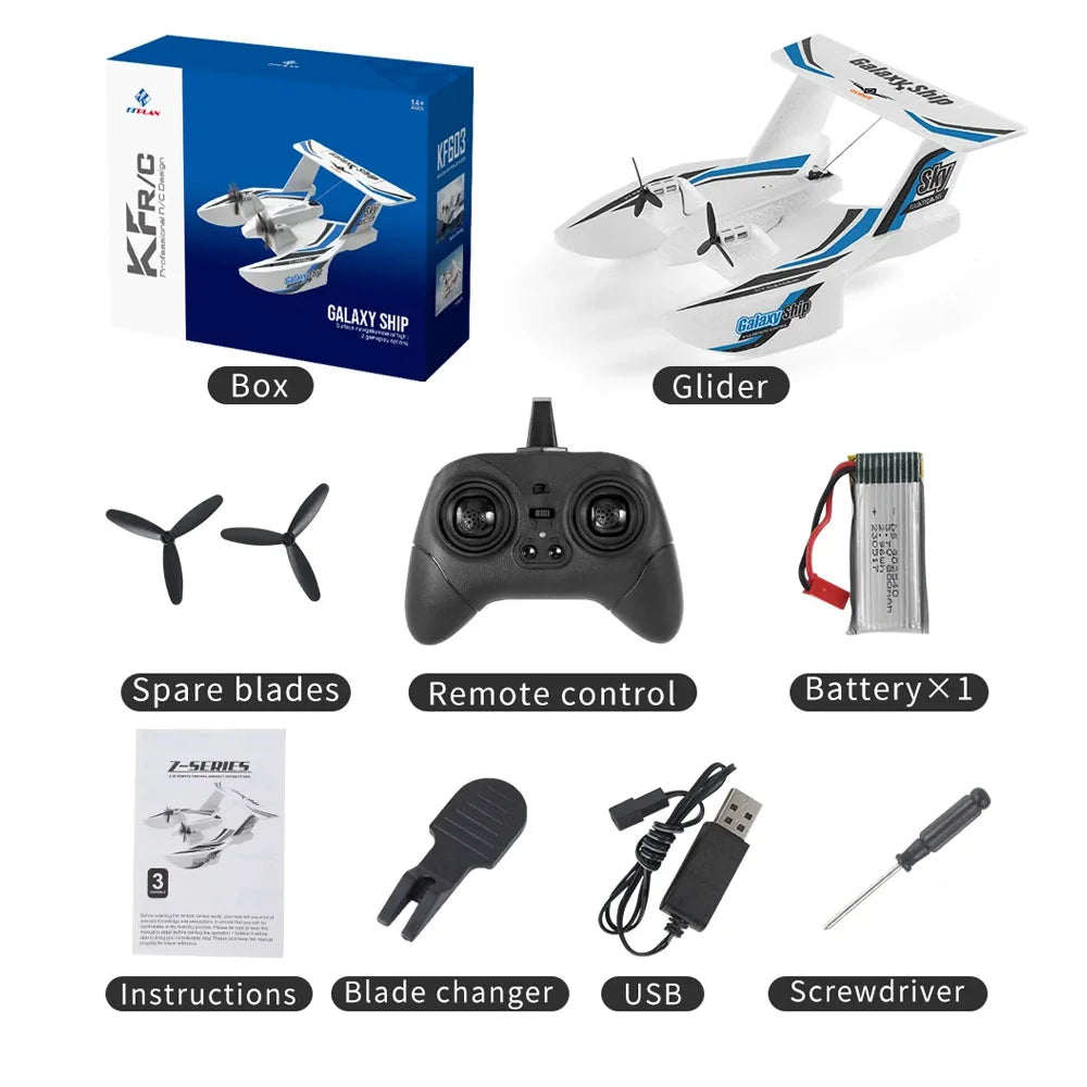 Amphibious Waterproof RC Glider &ndash; Gyro Stabilized Flight KF603-Blue