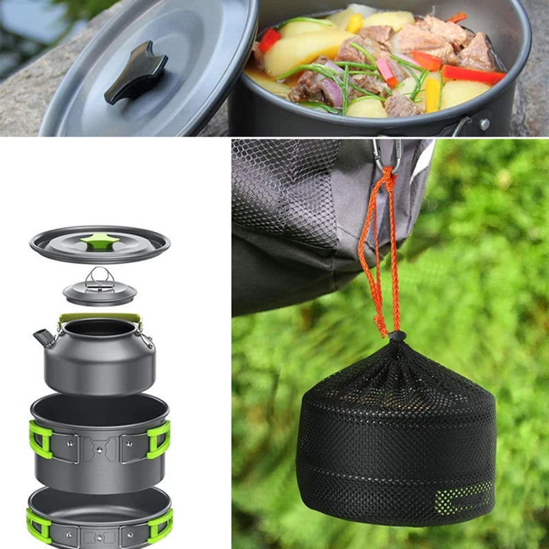 Camping Cookware Kit Outdoor Aluminum Cooking Set Water Kettle Pan Pot Hiking Picnic Tableware Equipment 0.8 Liter Kettle