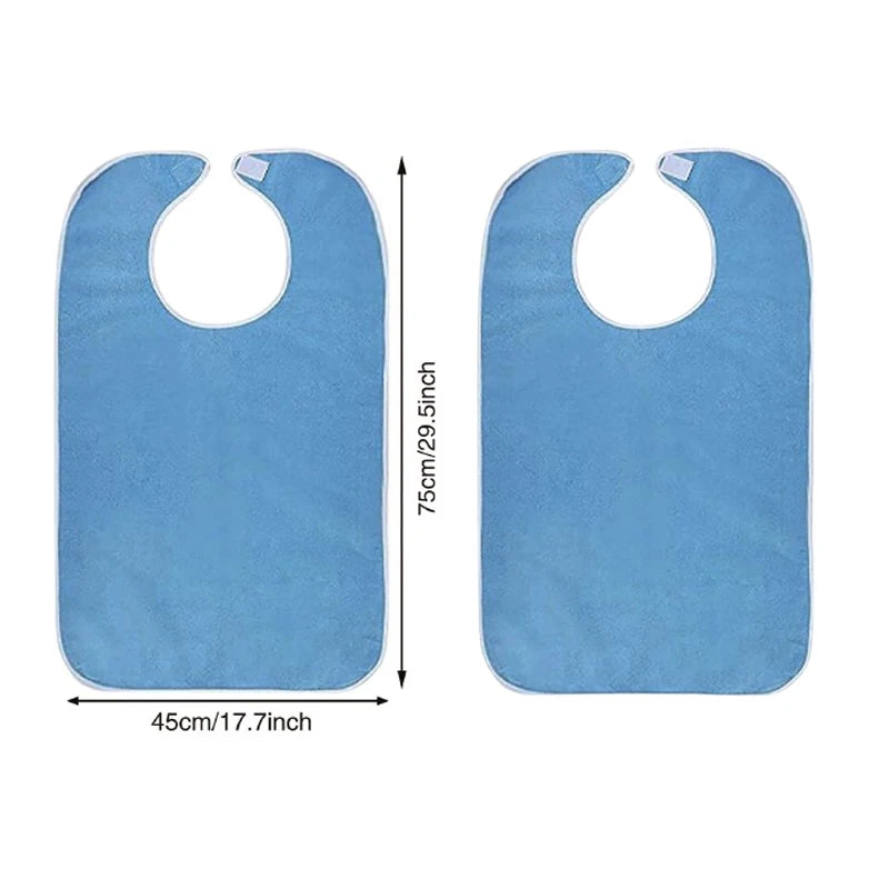 Adjustable Adult Bibs - Machine Washable, Prevents Spills &amp; Drooling, Ideal for Elderly 2pcs Blue