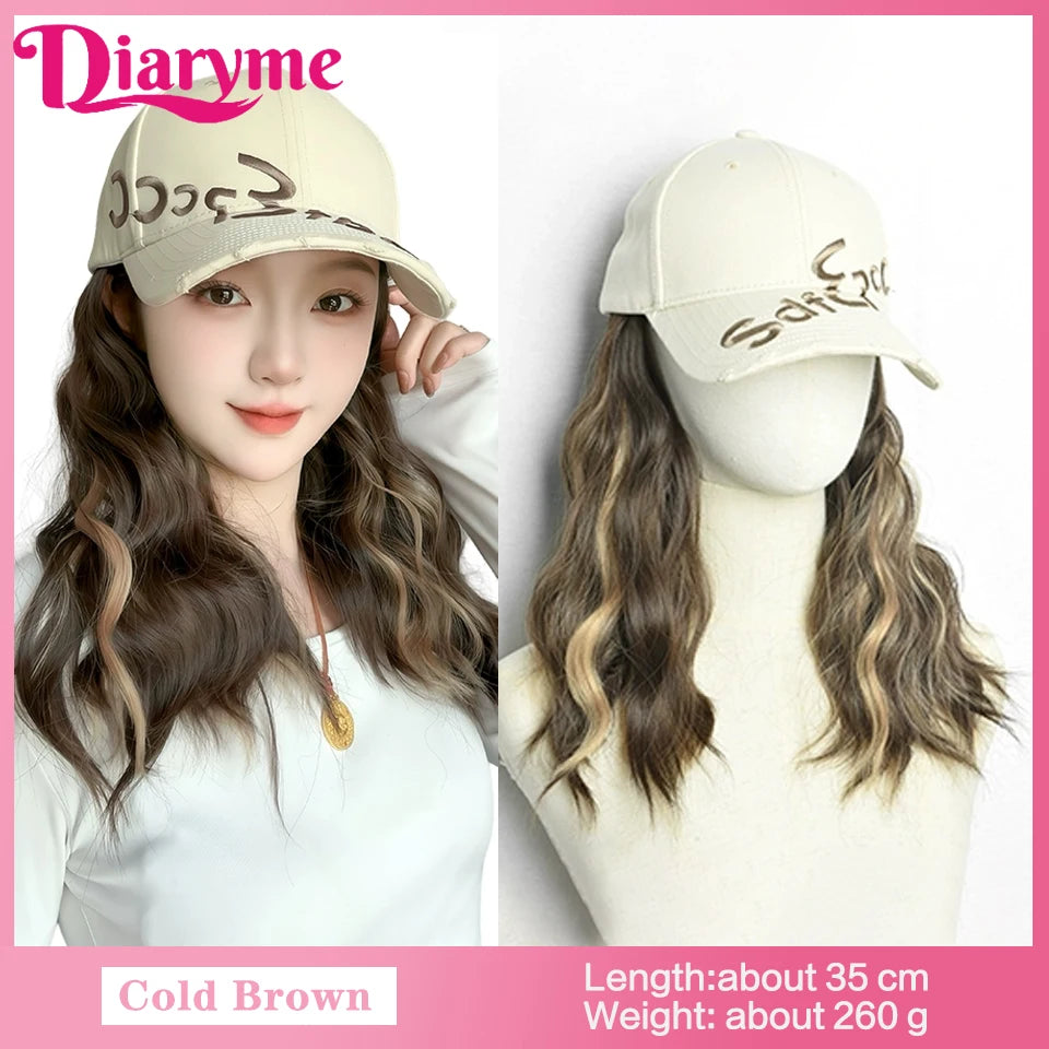 DIARYME Short Water Wavy Cap Wig with Brown and Blonde Highlights