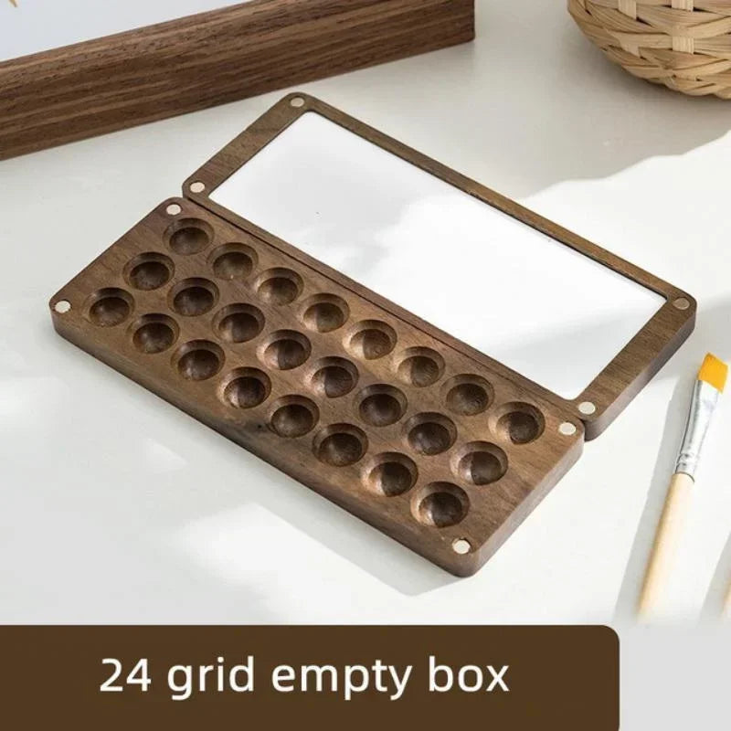 Wooden Mini Watercolor Paint Box Palette &ndash; Portable 24