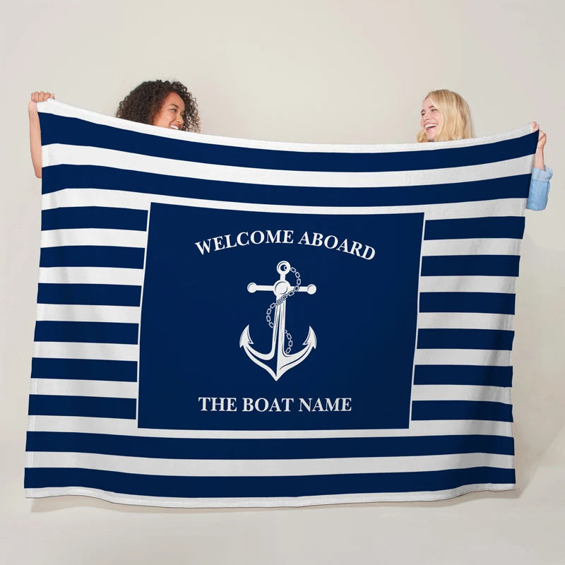 Custom Boat Name Blanket - Personalized Nautical Decor Gift