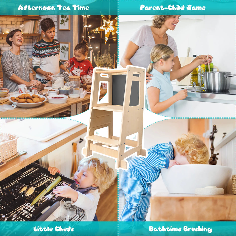 Turnul de Învățare Montessori pentru Copii din Lemn Ajustabil Alb