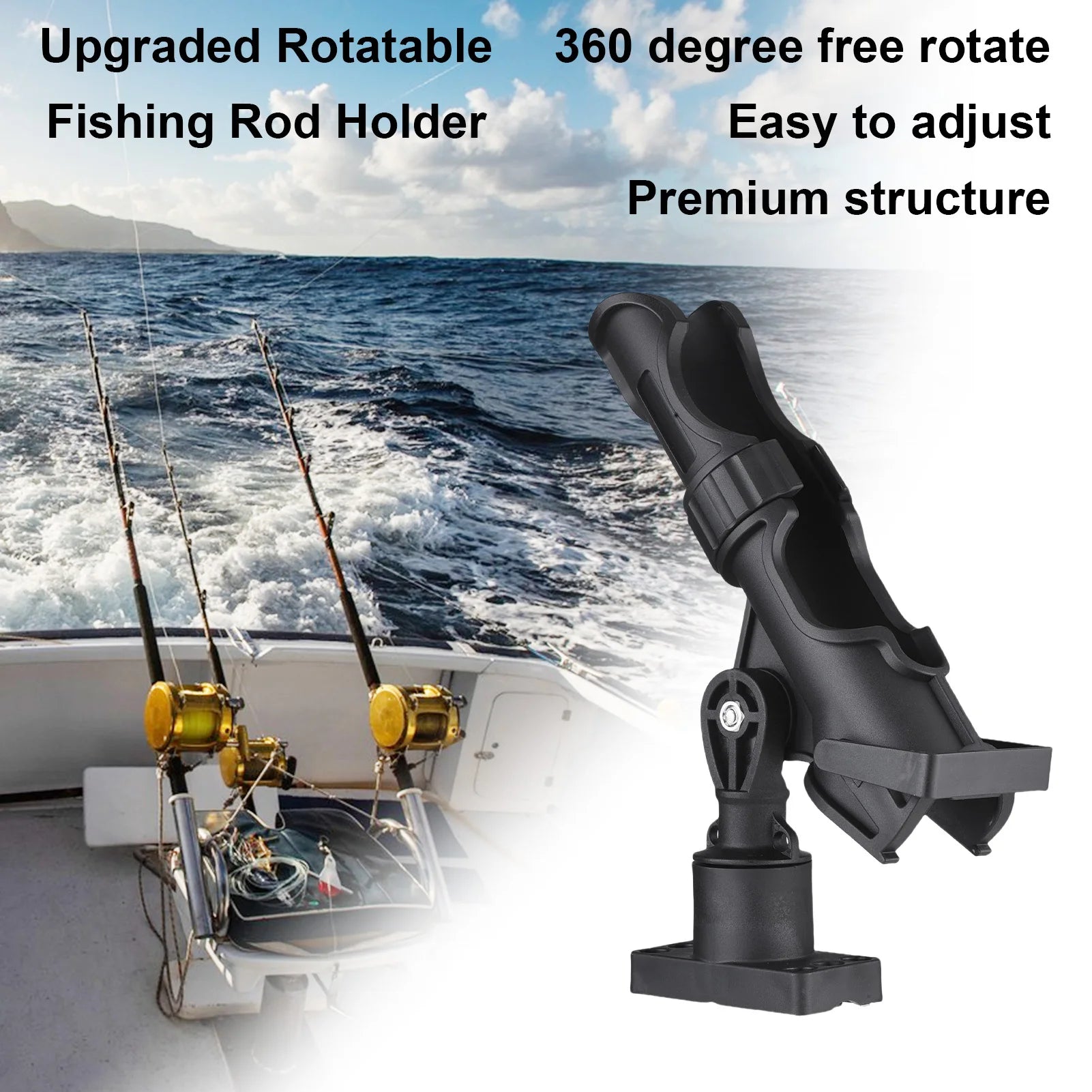 360-Degree Adjustable Fishing Rod Holder for Kayak and Boat