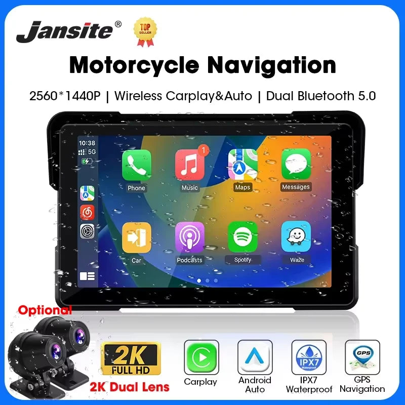 Jansite 5 Inch CarPlay Motorcycle DVR &ndash; Wireless Connectivity and Portable Design