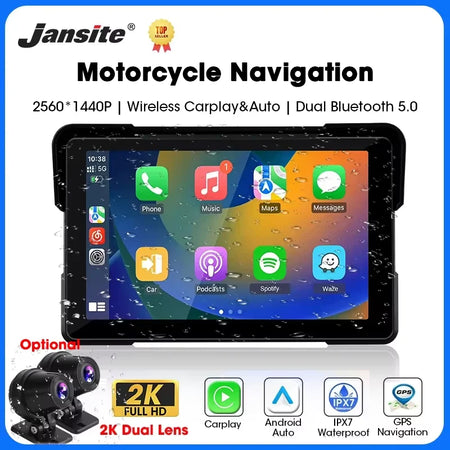 Jansite 5 Inch CarPlay Motorcycle DVR &ndash; Wireless Connectivity and Portable Design