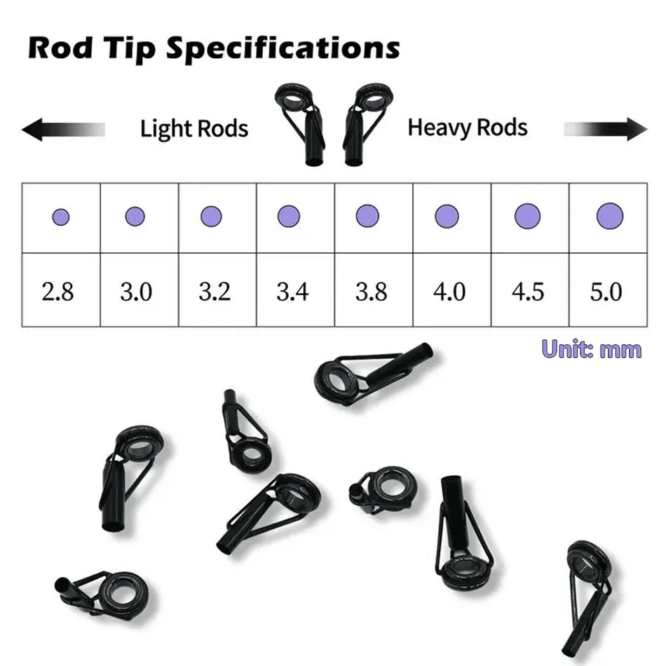 9KM Heavy Duty Fishing Rod Tips Repair Kit - 8Pcs with Ceramic Ring
