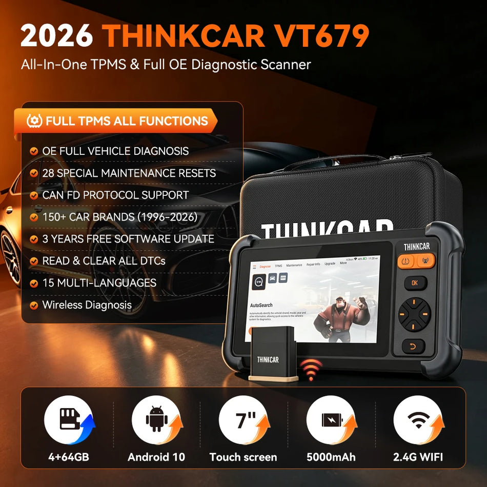 Strumento Diagnostico OBD2 Thinkcar VT679 con TPMS, Diagnosi di Sistema Completo e 28 Ripristini