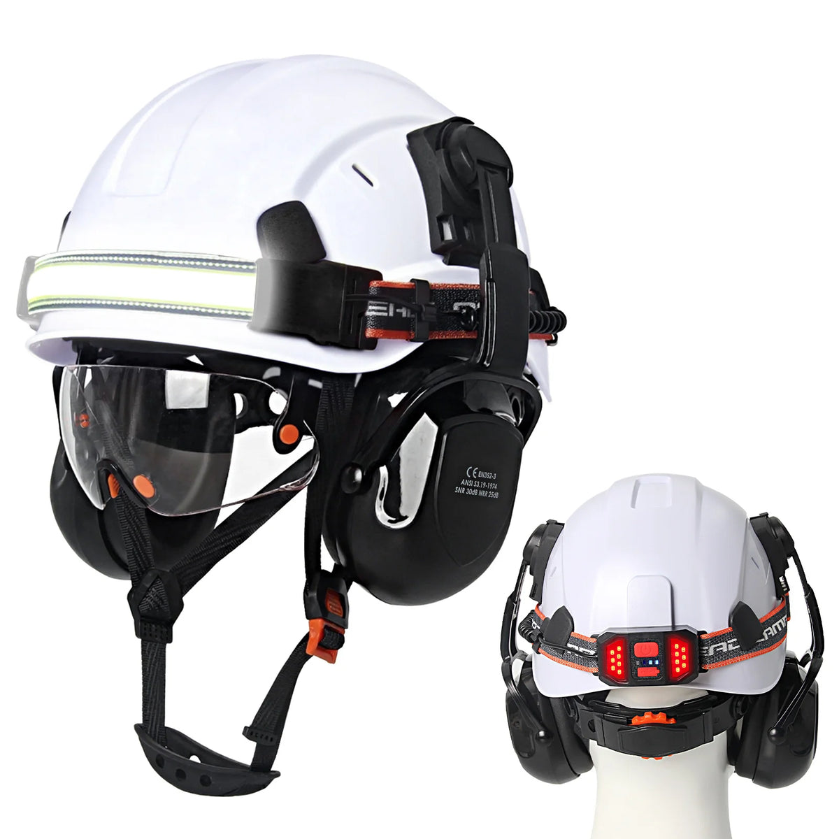 CE Construction Safety Helmet With Goggles &ndash; LED Headlamp White A
