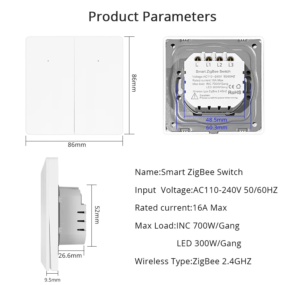 Zemismart Zigbee No Neutral Light Switch with Voice Control &ndash; 1/2/3 Gang
